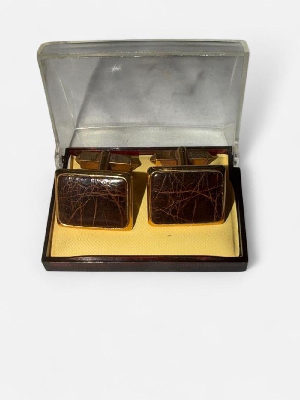 Vintage Classic Brown Leather & Gold Cufflinks